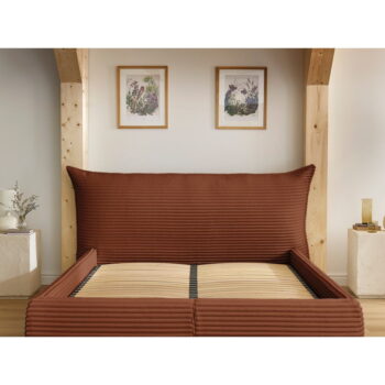 Čalúnená dvojlôžková posteľ v tehlovej farbe s úložným priestorom a roštom 180x200 cm Jade – Bobochic Paris – Obrázok 3