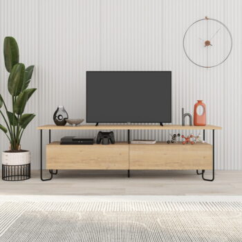 TV stolík v dekore duba v prírodnej farbe 150x45 cm Dilly – Marckeric - Image 8