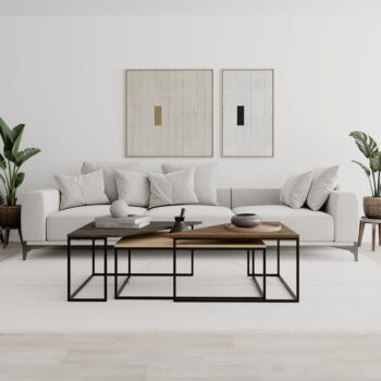 Konferenčné stolíky v súprave 3 ks s doskou v dekore orechového dreva v prírodnej farbe 70x110 cm Titan – Marckeric – Obrázok 9