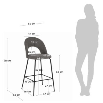 Sivé barové stoličky v súprave 4 ks (výška sedadla 63 cm) Mahalia – Kave Home - Image 8