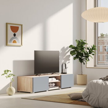 Sivý TV stolík v dekore duba 140x31 cm Podium - TemaHome - Image 5