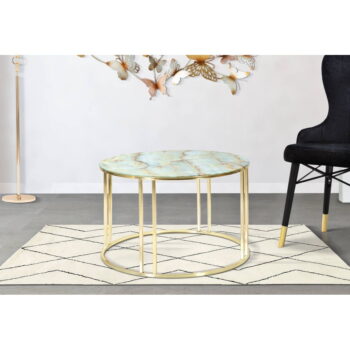 Bielo-zlatý konferenčný stolík Mauro Ferretti Sepa, ø 75 cm - Image 3