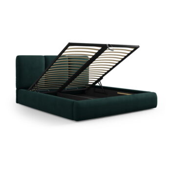 Tmavozelená čalúnená dvojlôžková posteľ s úložným priestorom s roštom 200x200 cm Brody – Mazzini Beds - Image 2