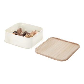 Biely úložný box s vekom z dreva paulownia iDesign Eco, 21,3 x 21,3 cm - Image 4
