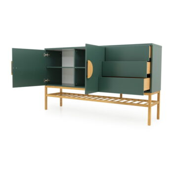 Zelený dvojdverový príborník s 3 zásuvkami s nohami z dubového dreva Tenzo Scoop, šírka 176 cm - Image 3