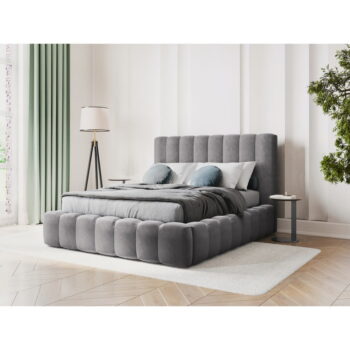 Sivá čalúnená dvojlôžková posteľ s úložným priestorom s roštom 160x200 cm Kelp – Micadoni Home - Image 4