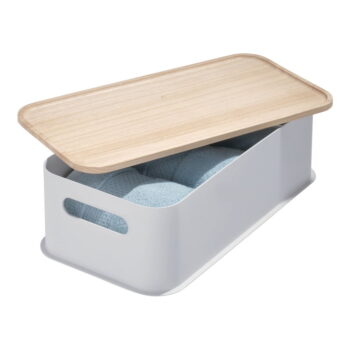 Sivý úložný box s vekom z dreva paulownia iDesign Eco Handled, 21,3 x 43 cm - Image 2