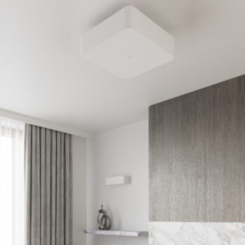 Biele stropné svietidlo so skleneno-textilným tienidlom 55x55 cm Kortez – Nice Lamps - Image 2