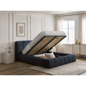 Tmavomodrá čalúnená dvojlôžková posteľ s úložným priestorom s roštom 140x190 cm Denali – Bobochic Paris – Obrázok 5