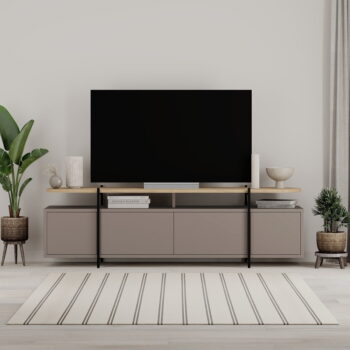 Sivo-béžový TV stolík v dekore duba 160x48 cm Hinoa – Marckeric – Obrázok 5