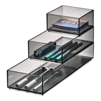 Matne čierne kúpeľňové organizéry na kozmetiku z recyklovaného plastu v súprave 3 ks Stack & Slide - iDesign – Obrázok 2