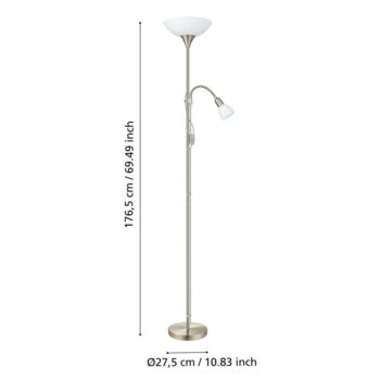Sivá stojacia lampa so skleneným tienidlom (výška 176,5 cm) UP 2 – EGLO - Image 2