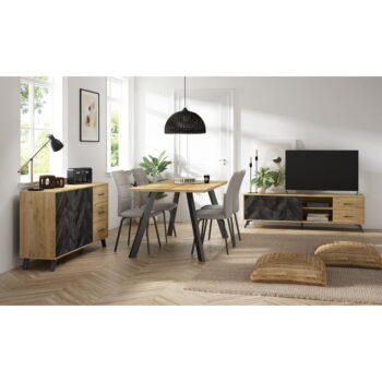 Čierna/prírodná nízka komoda v dekore duba 136x81 cm Delta – Marckeric - Image 5