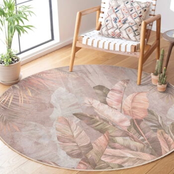 Svetloružový prateľný okrúhly koberec ø 150 cm Dusty Leaves – Mila Home - Image 2