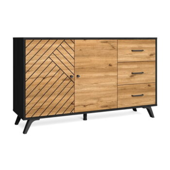 Čierna/prírodná nízka komoda v dekore duba 136x81 cm Zebra – Marckeric - Image 2