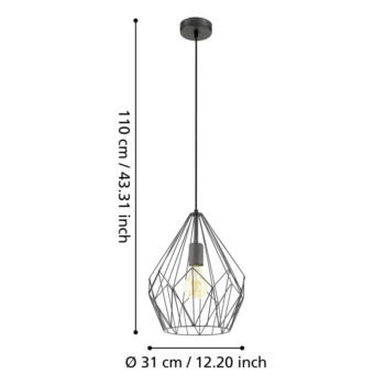 Čierne závesné svietidlo s kovovým tienidlom ø 31 cm CARLTON – EGLO – Obrázok 4