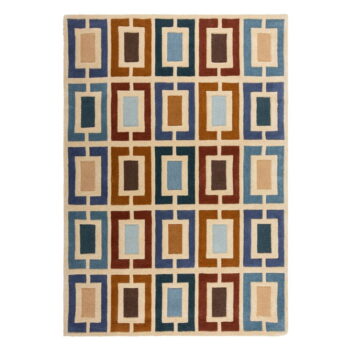 Modro-oranžový ručne tkaný vlnený koberec 120x170 cm Retro Blocks – Flair Rugs - Image 6