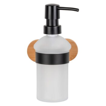 Samodržiaci sklenený dávkovač mydla v čiernej a prírodnej farbe 300 ml Orea Bamboo – Wenko - Image 5