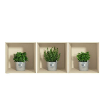 Sada 3 samolepiek s 3D efektom Ambiance Herbs in Pot - Image 2