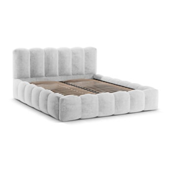 Svetlosivá čalúnená dvojlôžková posteľ s úložným priestorom a roštom 180x200 cm Lupine – Micadoni Home