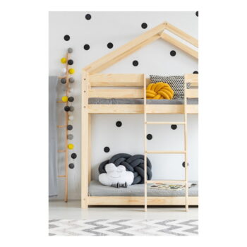 Domčeková poschodová detská posteľ z borovicového dreva 80x180 cm v prírodnej farbe Mila DMP – Adeko - Image 2