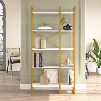 Biely/zlatý regál 87,5x175 cm Monica - Kalune Design - Image 5