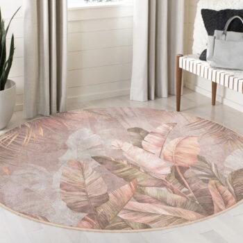 Svetloružový prateľný okrúhly koberec ø 150 cm Dusty Leaves – Mila Home - Image 8