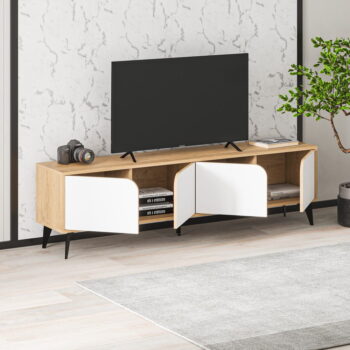 TV stolík v dekore duba v bielo-prírodnej farbe 180x51 cm Nola – Marckeric - Image 5