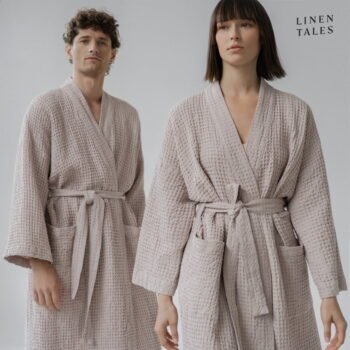 Béžový župan veľkosť S/M Honeycomb - Linen Tales - Image 4