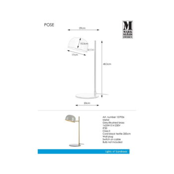 Sivá stolová lampa so stojanom v medenej farbe Markslöjd Pose - Image 3