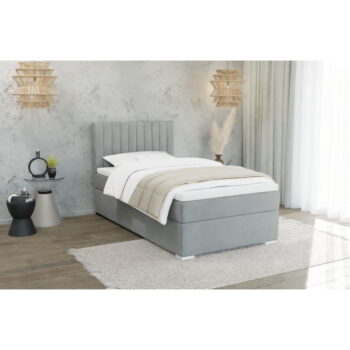 Svetlosivá čalúnená jednolôžková posteľ s úložným priestorom s roštom 90x200 cm Bunny – Ropez - Image 2
