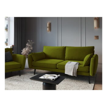 Zelená zamatová pohovka s čiernymi nohami Kooko Home Lento, 198 cm – Obrázok 7