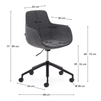Tmavosivé pojazdné jedálenské stoličky v súprave 2 ks Tissiana – Kave Home - Image 7