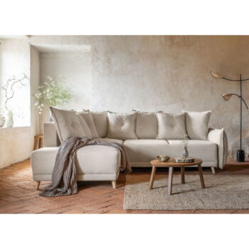 Béžová menčestrová rozkladacia rohová pohovka (ľavý roh) Lazy Lukka – Miuform - Image 9
