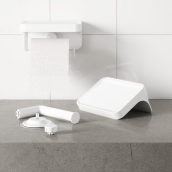 Biely samodržiaci držiak na toaletný papier z recyklovaného plastu Flex Adhesive – Umbra - Image 6