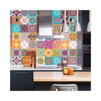 Sada 30 nástenných samolepiek Ambiance Wall Stickers Tiles Azulejos Mariska, 15 × 15 cm
