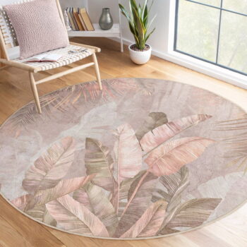 Svetloružový prateľný okrúhly koberec ø 150 cm Dusty Leaves – Mila Home - Image 6