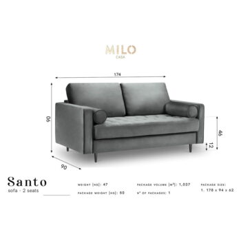 Čierna zamatová pohovka Milo Casa Santo, 174 cm – Obrázok 7