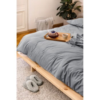 Sivé predĺžené obliečky na dvojlôžko z mikrosaténu 200x220 cm Basic – Bonami Essentials - Image 4