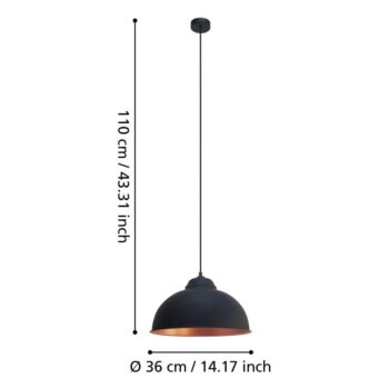 Závesné svietidlo s kovovým tienidlom v čierno-bronzovej farbe ø 37 cm TRURO 2 – EGLO - Image 3