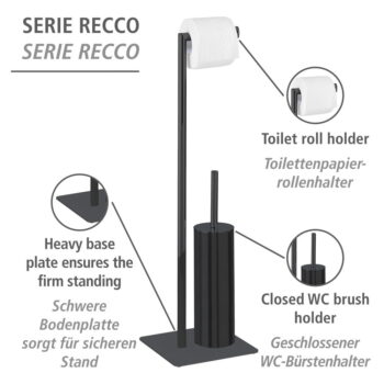 Čierny oceľový stojan na toaletný papier s kefou Recco – Wenko - Image 9