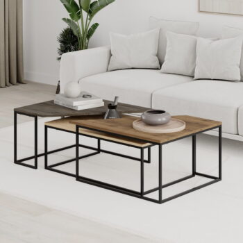 Konferenčné stolíky v súprave 3 ks s doskou v dekore orechového dreva v prírodnej farbe 70x110 cm Titan – Marckeric – Obrázok 10