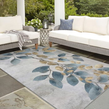 Prateľný koberec vo svetlomodrej a zlatej farbe 80x150 cm Golden Leaves – Mila Home - Image 9