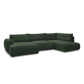 Tmavozelená menčestrová rozkladacia rohová pohovka (ľavý roh/do "U") Lucien – Bobochic Paris - Image 6