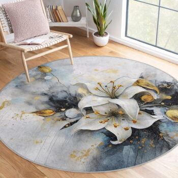 Modro-sivý prateľný okrúhly koberec ø 120 cm Golden Lilly – Mila Home – Obrázok 3