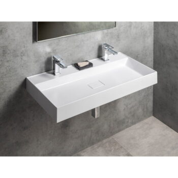 Biele dvojumývadlo z liateho mramoru 96x44 cm Godiva – Sapho - Image 2