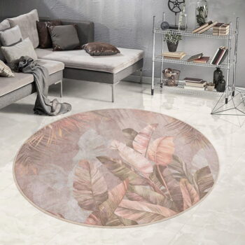 Svetloružový prateľný okrúhly koberec ø 150 cm Dusty Leaves – Mila Home - Image 10