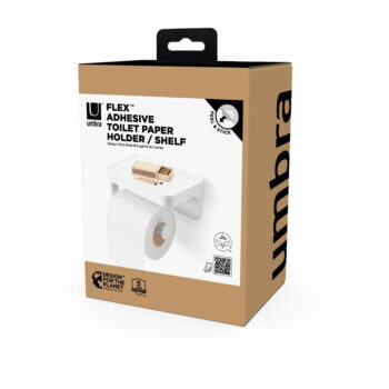 Biely samodržiaci držiak na toaletný papier z recyklovaného plastu Flex Adhesive – Umbra - Image 2