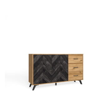 Čierna/prírodná nízka komoda v dekore duba 136x81 cm Delta – Marckeric - Image 2