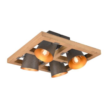 Stropné svietidlo s kovovým tienidlom v tmavo sivo-prírodnej farbe 39x39 cm Bell – Trio - Image 2